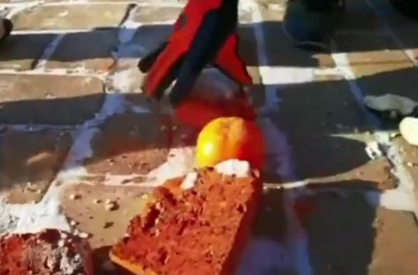 柿子被冻得像钢铁那么硬