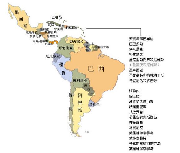拉丁美洲有哪些国家组成?(一共有34个国家和地区)