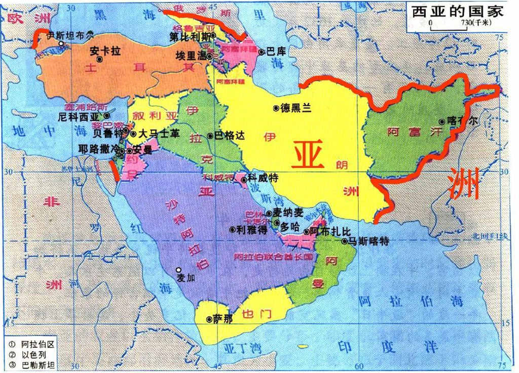 西亚有哪些国家？西亚国家分布地图